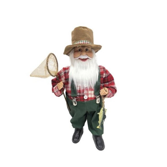 Fisherman Santa 18" Figurine with Net & Fish Rustic Cabin Holiday Decor - Picture 5 of 9